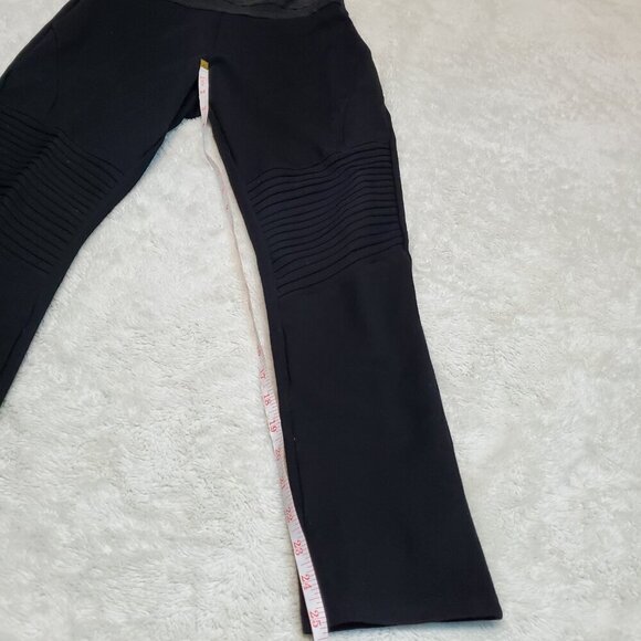 Zara Basic Black‎ Elastic Moto Straight Leg Knee Patches Leggings Pants Women L - Picture 5 of 8